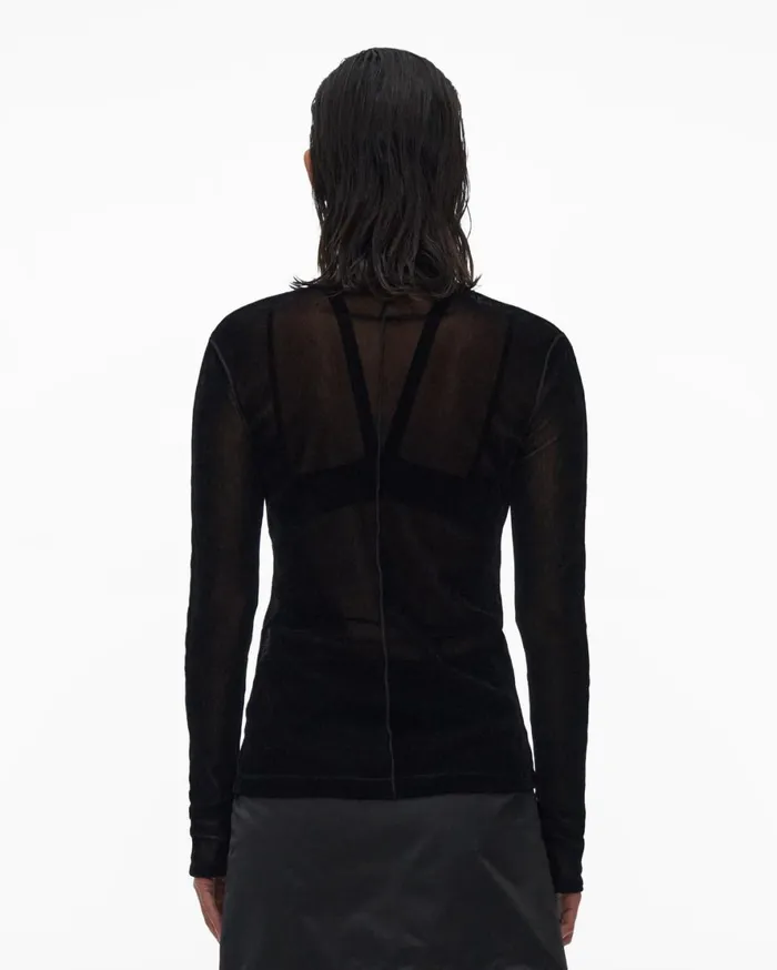 Women Helmut Lang Tops Velvet Tulle Top Basalt Black