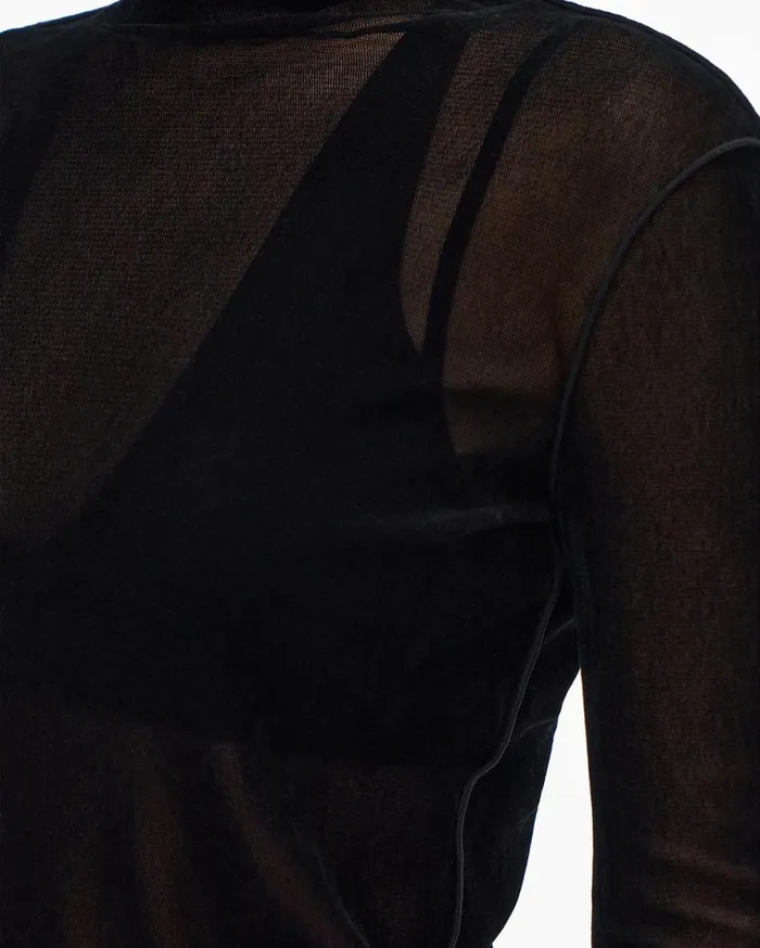 Women Helmut Lang Tops Velvet Tulle Top Basalt Black