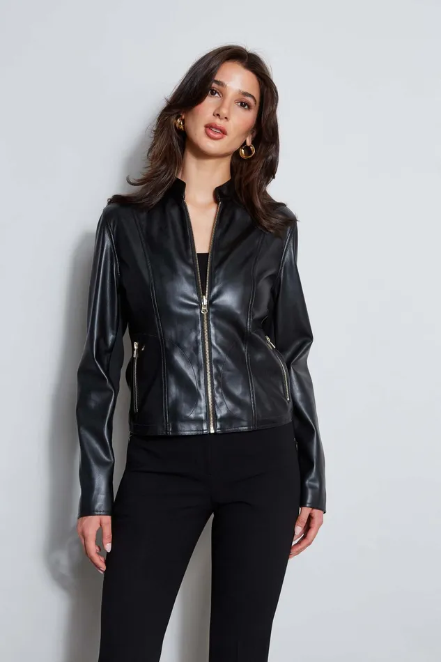 Women Jackets and Blazers Elie Tahari Vegan Leather Moto Jacket Noir