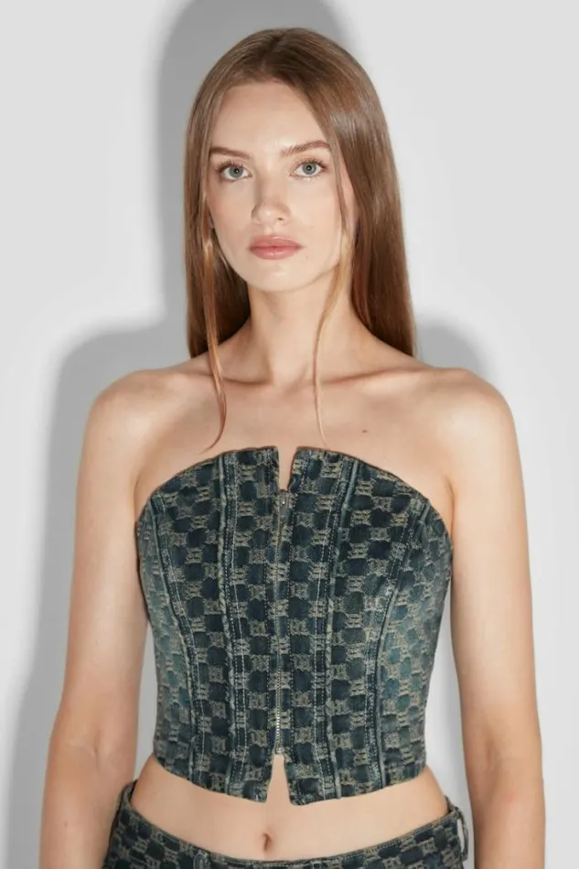 Women Jacquard Denim Monogram Corset MISBHV Denim