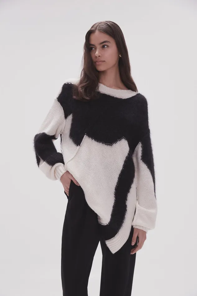 Women Knitwear and Jumpers Aje Addie Intarsia Knit Jumper Blackivory