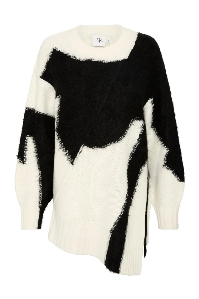 Women Knitwear and Jumpers Aje Addie Intarsia Knit Jumper Blackivory
