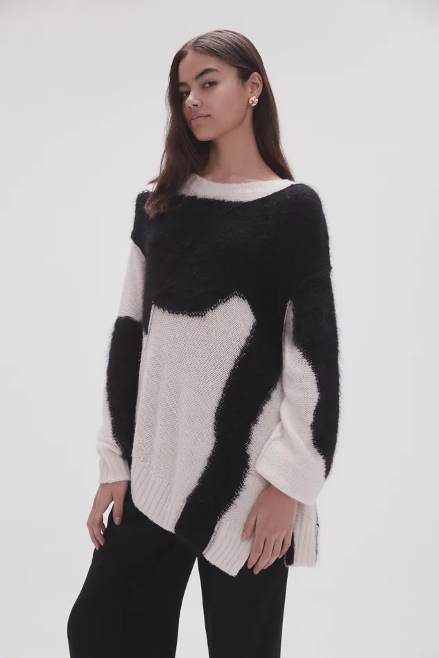 Women Knitwear and Jumpers Aje Addie Intarsia Knit Jumper Blackivory