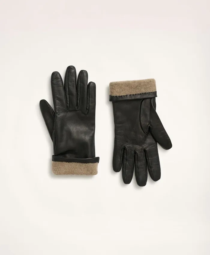 Women Lambskin Gloves With Cashmere Lining Black Brooks Brothers Scarves and Gloves