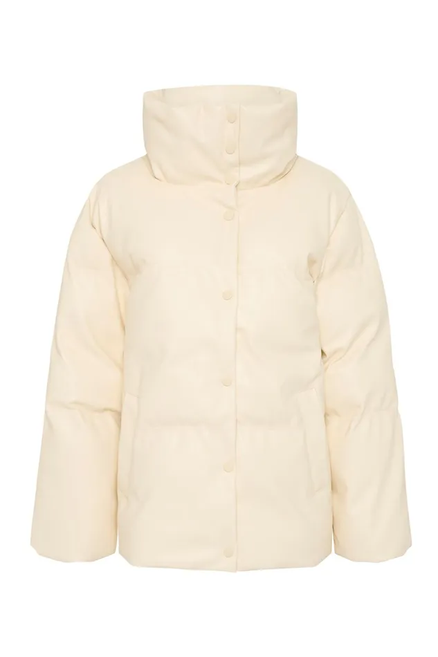 Women Leather Aje Roamer Puffer Jacket Light Sandstone Beige