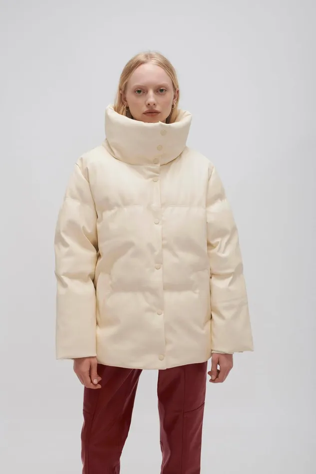 Women Leather Aje Roamer Puffer Jacket Light Sandstone Beige