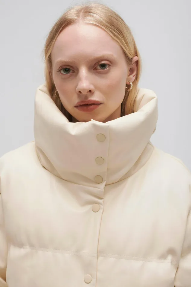 Women Leather Aje Roamer Puffer Jacket Light Sandstone Beige