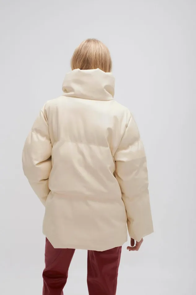 Women Leather Aje Roamer Puffer Jacket Light Sandstone Beige
