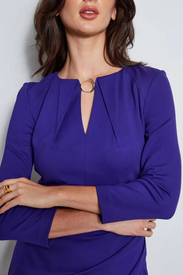 Women Long Sleeve Dresses Elie Tahari Keyhole Ring Wrap Dress Grape