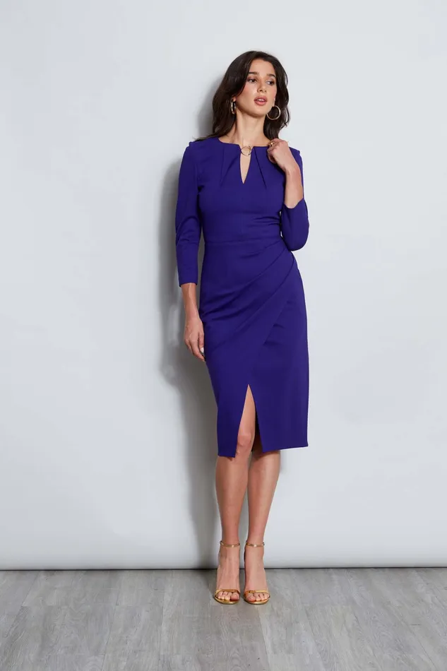 Women Long Sleeve Dresses Elie Tahari Keyhole Ring Wrap Dress Grape