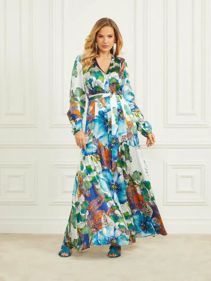 Women Lucky Charm Silk Maxi Dress Lucky Charm Print Marciano Dresses