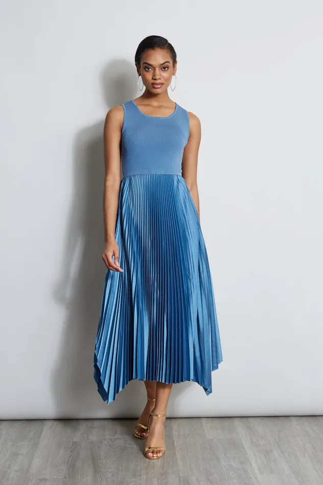 Women Maxi Dresses Elie Tahari Pleated Midi Dress Blue Breeze