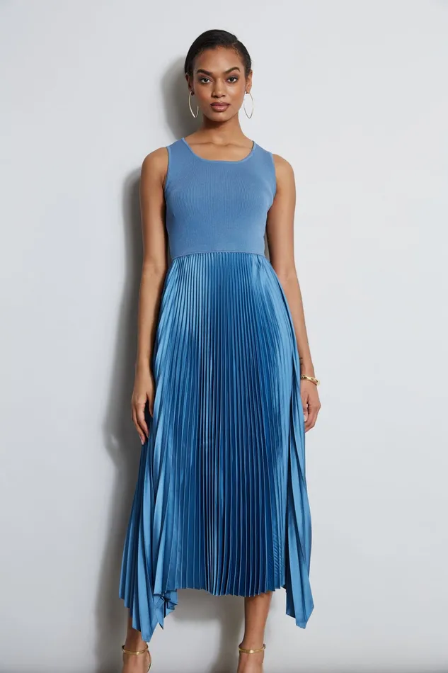 Women Maxi Dresses Elie Tahari Pleated Midi Dress Blue Breeze