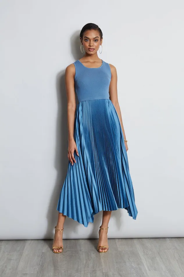 Women Maxi Dresses Elie Tahari Pleated Midi Dress Blue Breeze