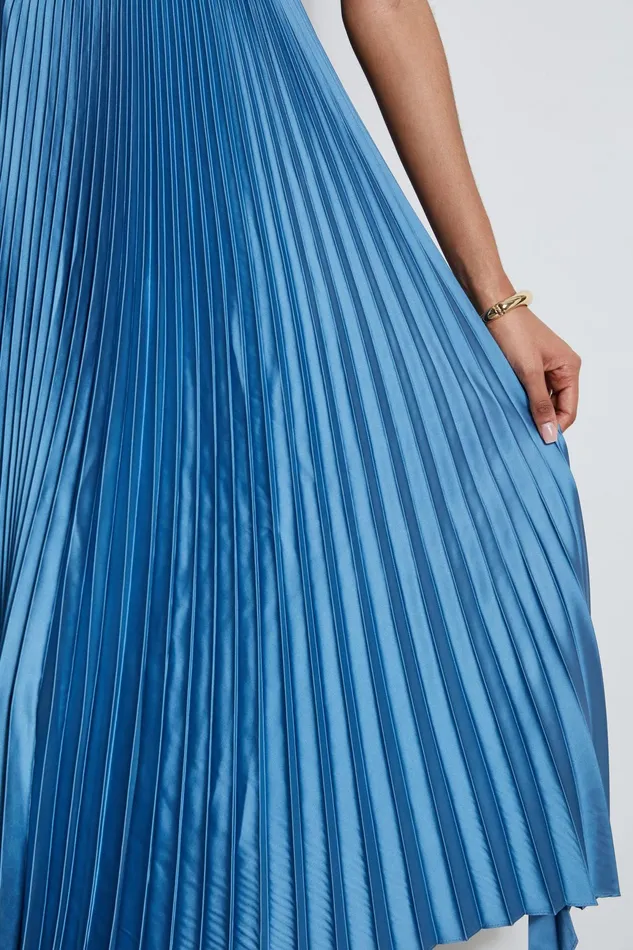 Women Maxi Dresses Elie Tahari Pleated Midi Dress Blue Breeze