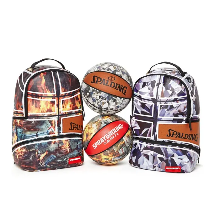 WomenMen SPALDING X SPRAYGROUND FIRE MONEY BACKPACK SPRAYGROUND Backpacks WomenMen SPALDING X SPRAYGROUND FIRE MONEY BACKPACK SPRAYGROUND Backpacks