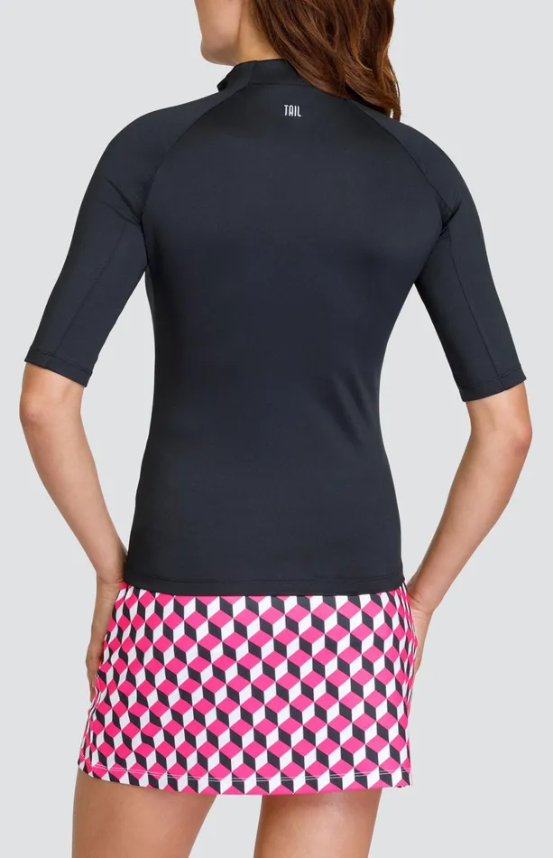 Women Mid Sleeve Tail Activewear Khaira Top 8211 Onyx Black