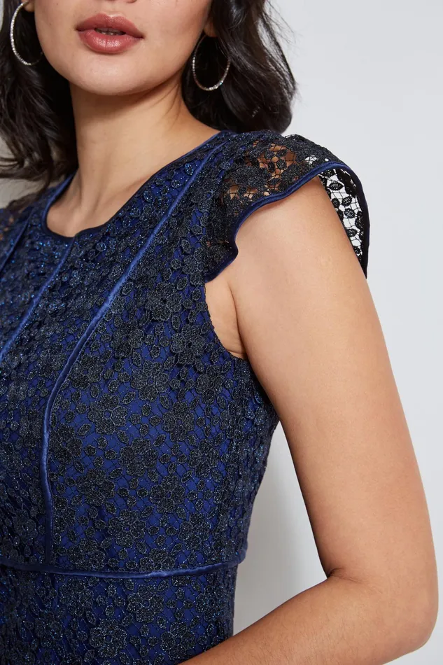 Women Midi Dresses Elie Tahari Lace Flutter Sleeve Dress Twilight