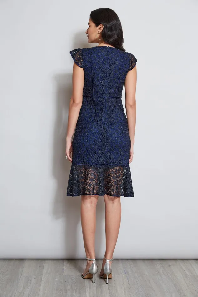 Women Midi Dresses Elie Tahari Lace Flutter Sleeve Dress Twilight