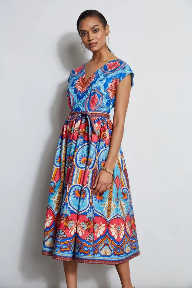 Women Midi Dresses Elie Tahari Tapestry Floral Cotton Midi Dress Tapestry Floral Print