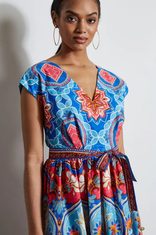 Women Midi Dresses Elie Tahari Tapestry Floral Cotton Midi Dress Tapestry Floral Print