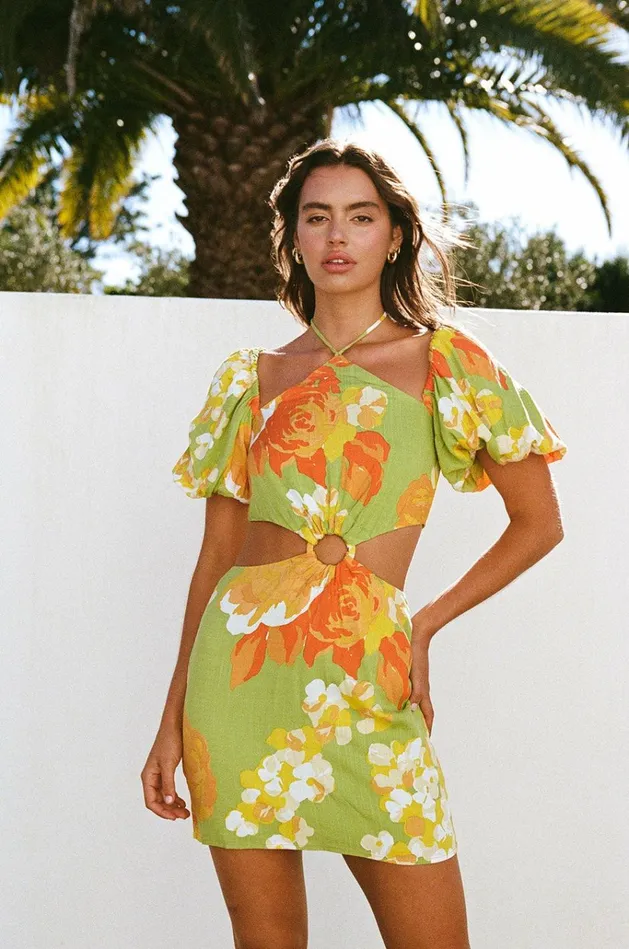 Women Mini SABO SKIRT Pasha Cutout Dress 8211 Floral Sunset