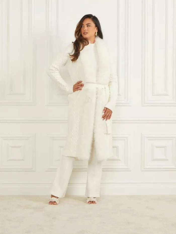 Women Paula FauxFur Long Cardigan Sweater Pale Pearl Marciano Jackets