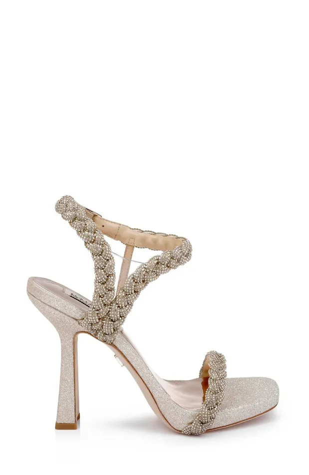 Women Platform Badgley Mischka Fennel Braided Spool Heel Soft Gold