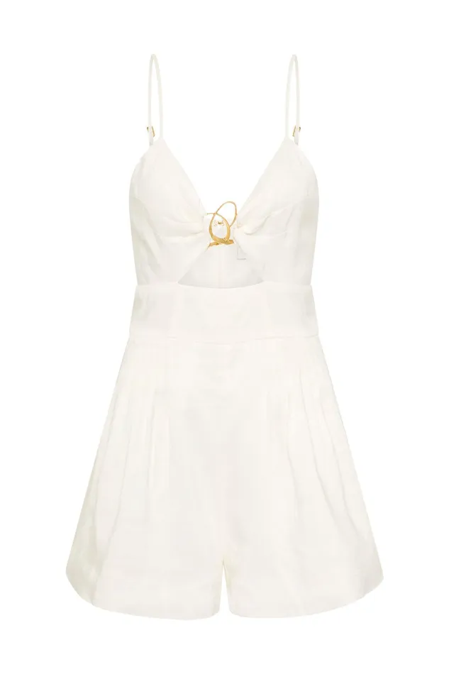 Women Playsuits and Jumpsuits Aje Simone Ring Cut Out Playsuit Ivory