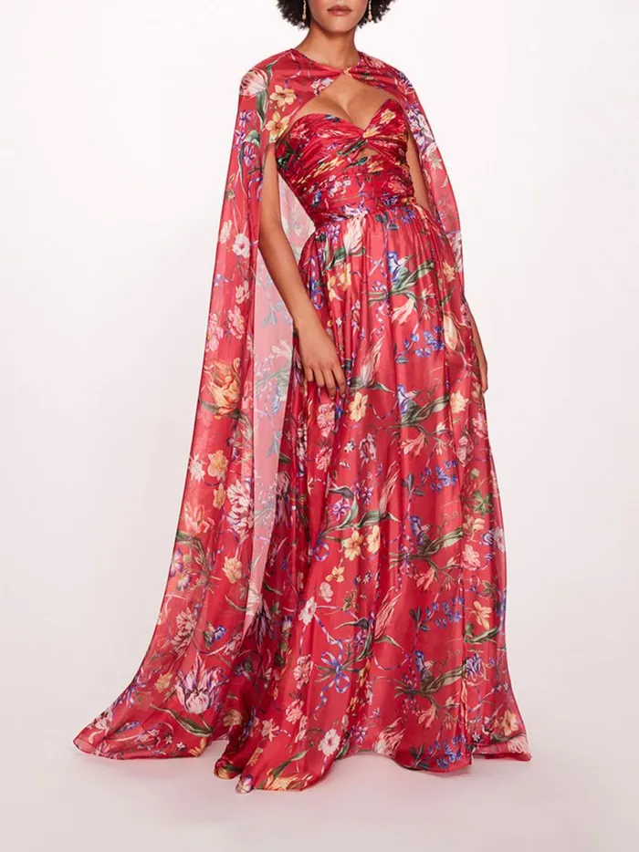 Women Ribbons Cape Gown Fuchsia Marchesa Marchesa Notte