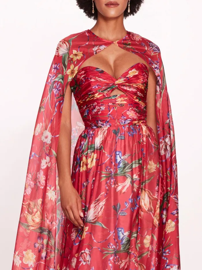 Women Ribbons Cape Gown Fuchsia Marchesa Marchesa Notte