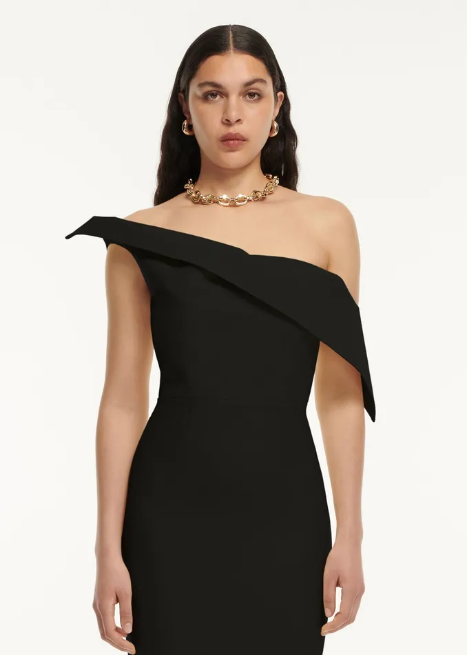 Women Roland Mouret Clothing Asymmetric Drape Wool Silk Midi Dress