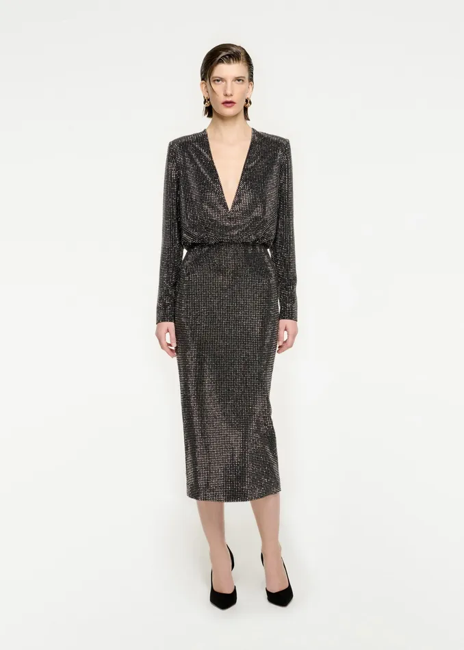 Women Roland Mouret Clothing Long Sleeve Diamante Midi Dress