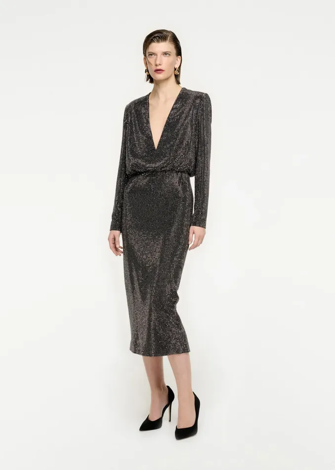 Women Roland Mouret Clothing Long Sleeve Diamante Midi Dress