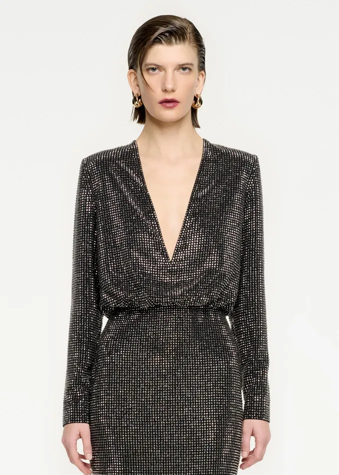 Women Roland Mouret Clothing Long Sleeve Diamante Midi Dress