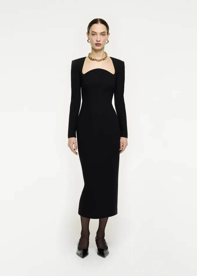 Women Roland Mouret Clothing Long Sleeve Moon Midi Dress