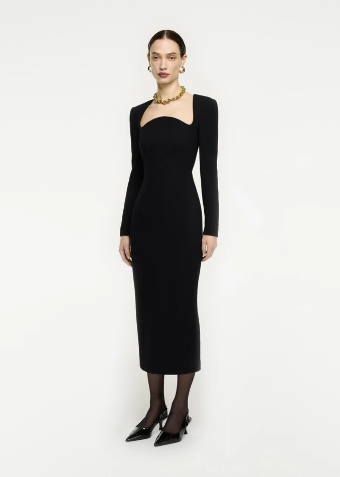 Women Roland Mouret Clothing Long Sleeve Moon Midi Dress