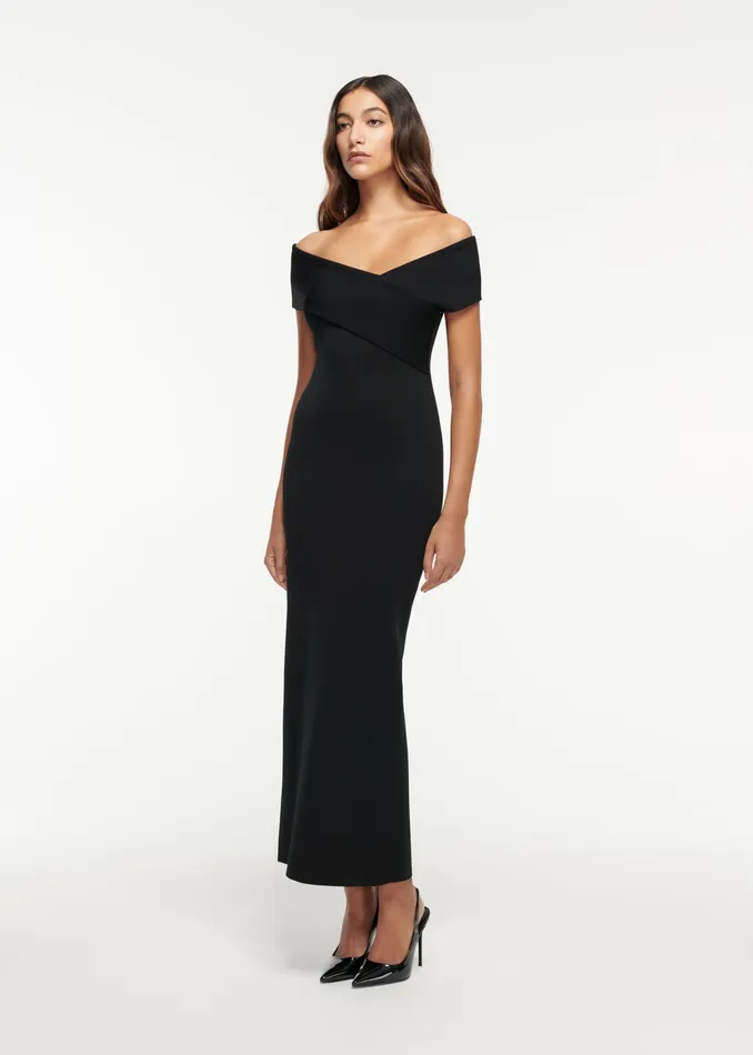 Women Roland Mouret Clothing Off The Shoulder Flat Knit Maxi Dress