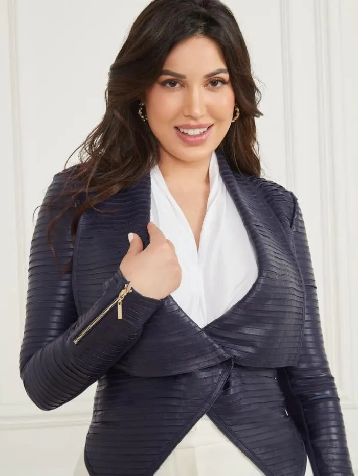 Women Shayna Drape Leather Jacket Cave Blue Multi Marciano Jackets