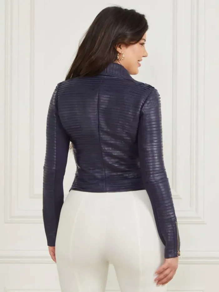 Women Shayna Drape Leather Jacket Cave Blue Multi Marciano Jackets