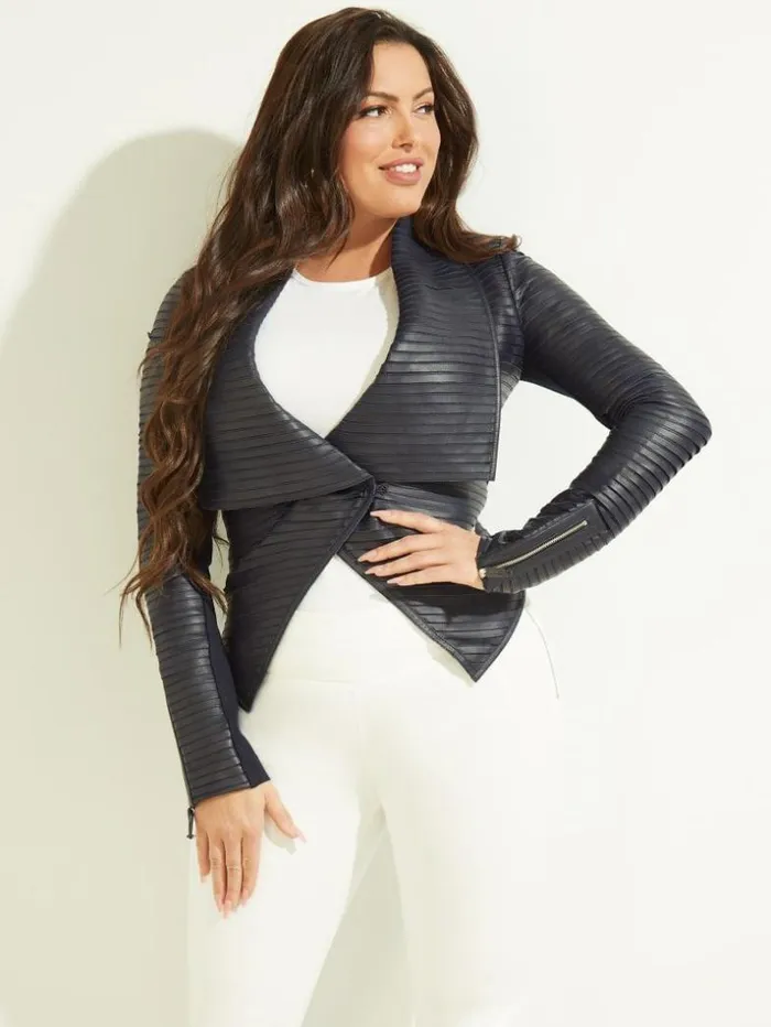 Women Shayna Drape Leather Jacket Cave Blue Multi Marciano Jackets