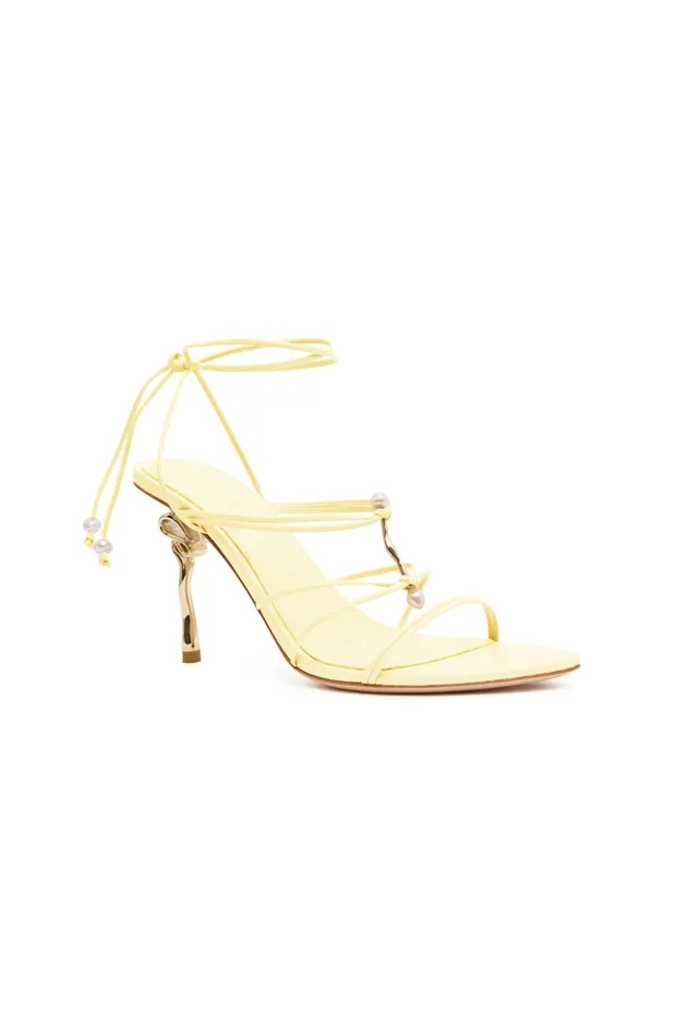 Women Shoes Aje Perenna Pearl Bar Strappy Heel Soft Lemon Yellow