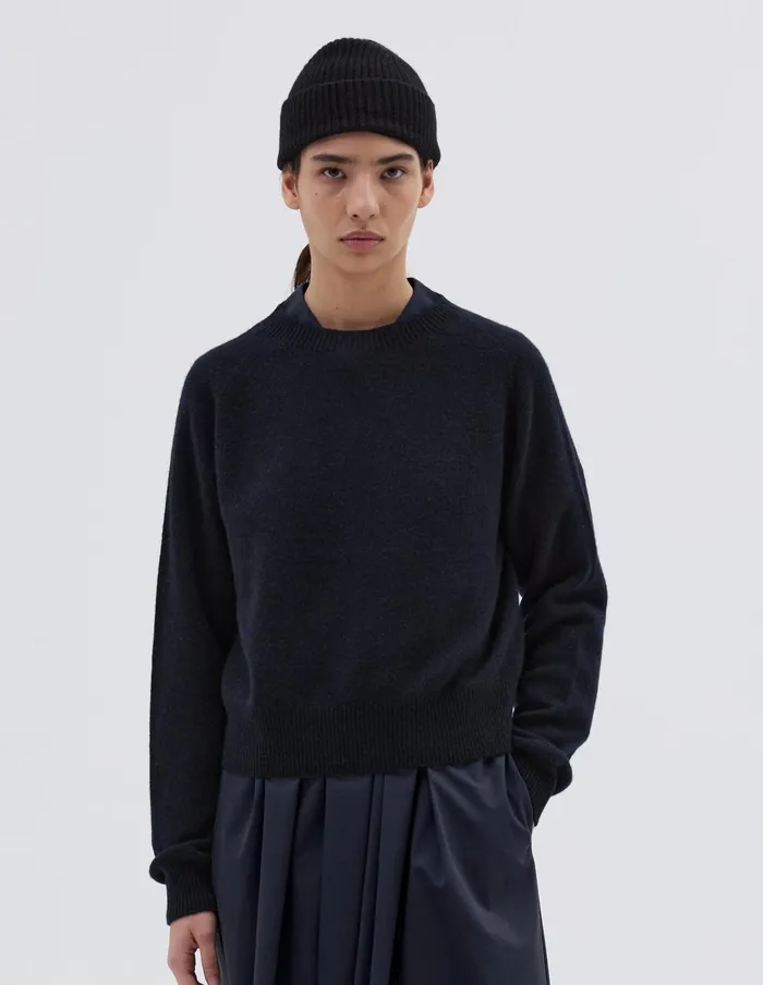 Women Short Classic Crew Neck Dark Navy Twist Margaret Howell Knitwear