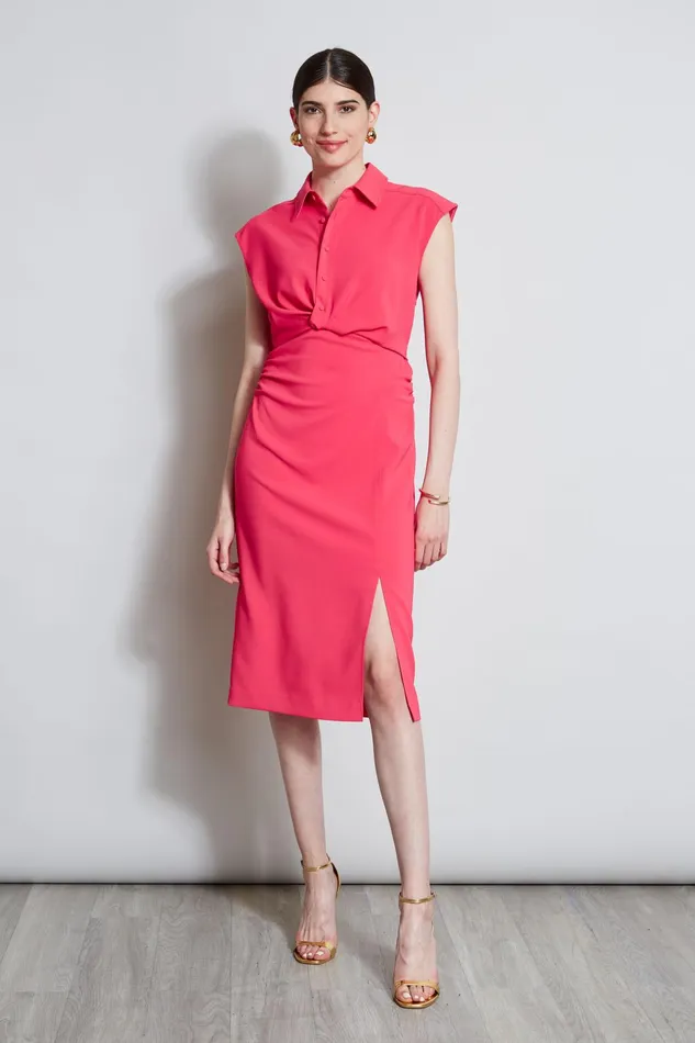 Women Short Sleeve Dresses Elie Tahari Twist Button Dress Wild Strawberry