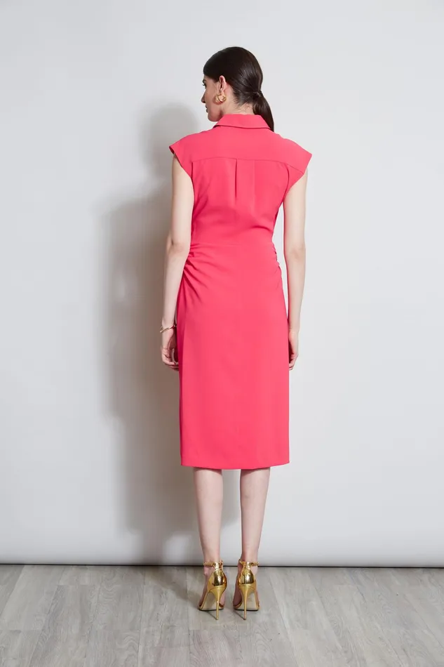 Women Short Sleeve Dresses Elie Tahari Twist Button Dress Wild Strawberry