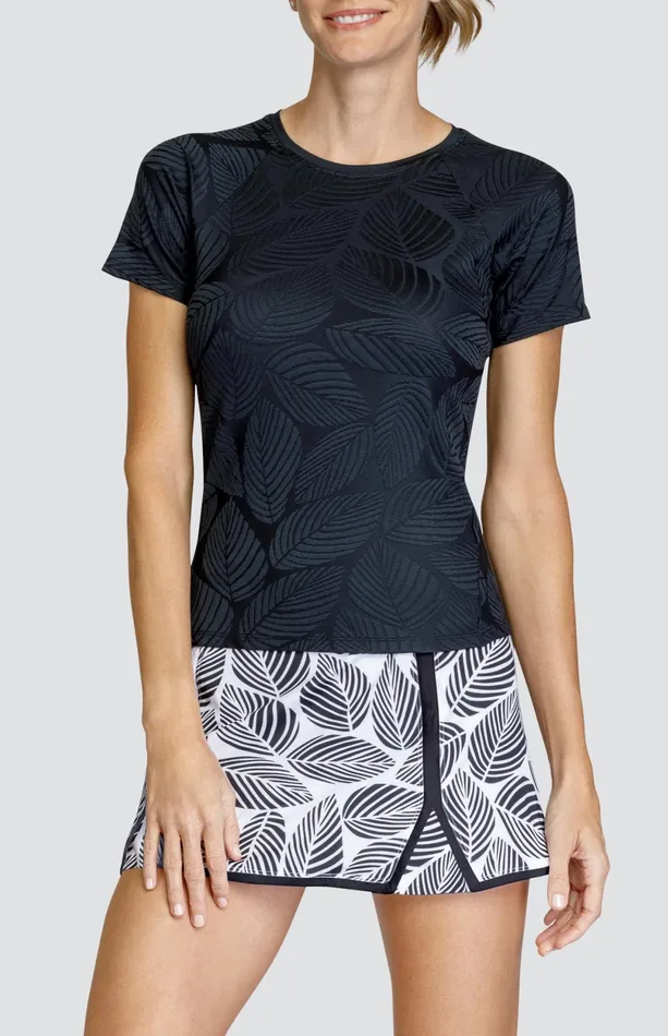 Women Short Sleeve Tail Activewear Pema Top 8211 Fading Leaves Onyx