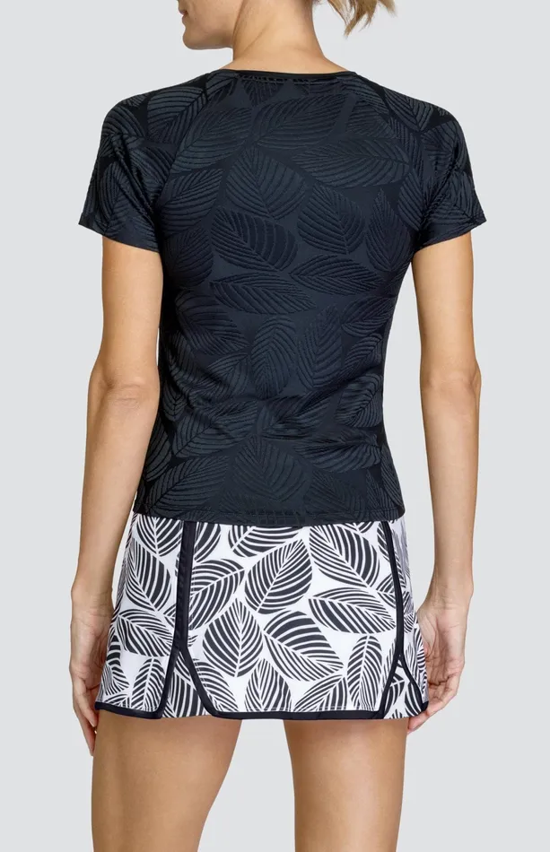 Women Short Sleeve Tail Activewear Pema Top 8211 Fading Leaves Onyx