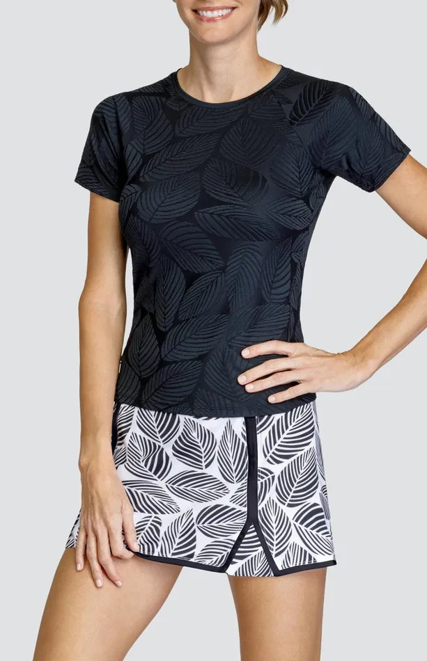 Women Short Sleeve Tail Activewear Pema Top 8211 Fading Leaves Onyx