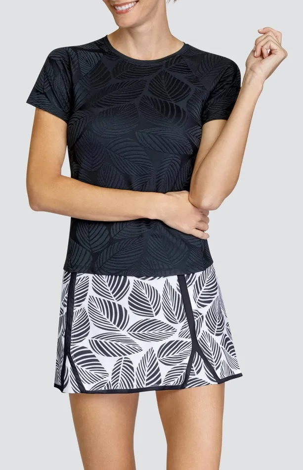 Women Short Sleeve Tail Activewear Pema Top 8211 Fading Leaves Onyx