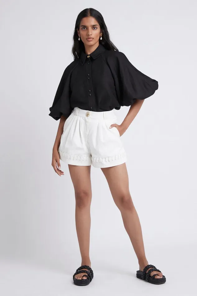 Women Shorts Aje Triada Denim Laced Short White